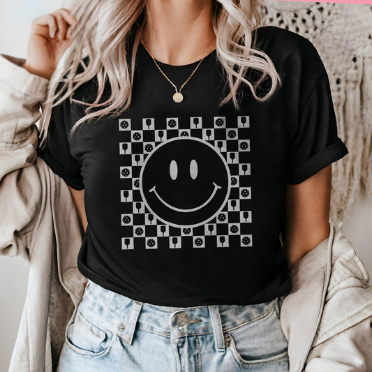 Smiley Checkered Cotton Unisex T-Shirt